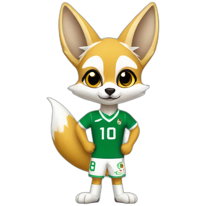 Algerian fennec wearing algerian football kit holding karantika emoji