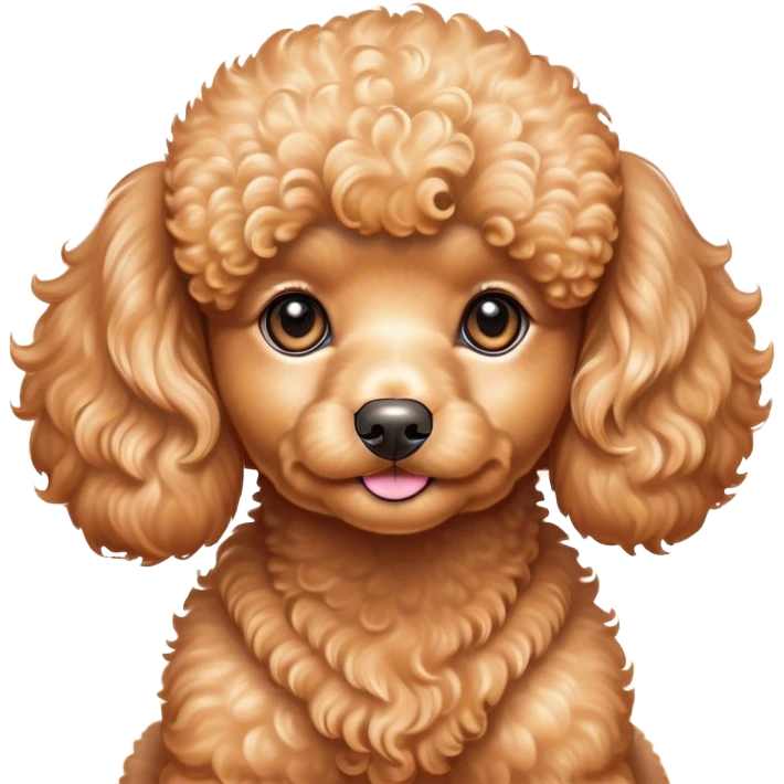 Cinematic Cute Apricot Poodle Portrait Emoji, Head tilted playfully and inquisitively, showcasing a bouncy, curly apricot Fur with a luminous sheen, round, sparkling warm eyes filled with curiosity, Simplified yet irresistibly adorable features, highly detailed, glowing with a warm, friendly glow, high shine, affectionate and lively, stylized with a touch of whimsy, bright and endearing, soft glowing outline, capturing the essence of a mischievous yet loving companion, so playful it feels like it could bounce out of the screen and into your arms! emoji