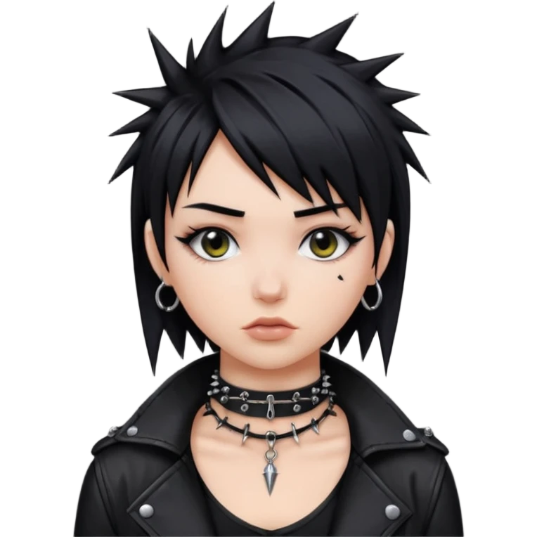Black haired girl with a bob with a black spiked chocker with punk clothes on emoji