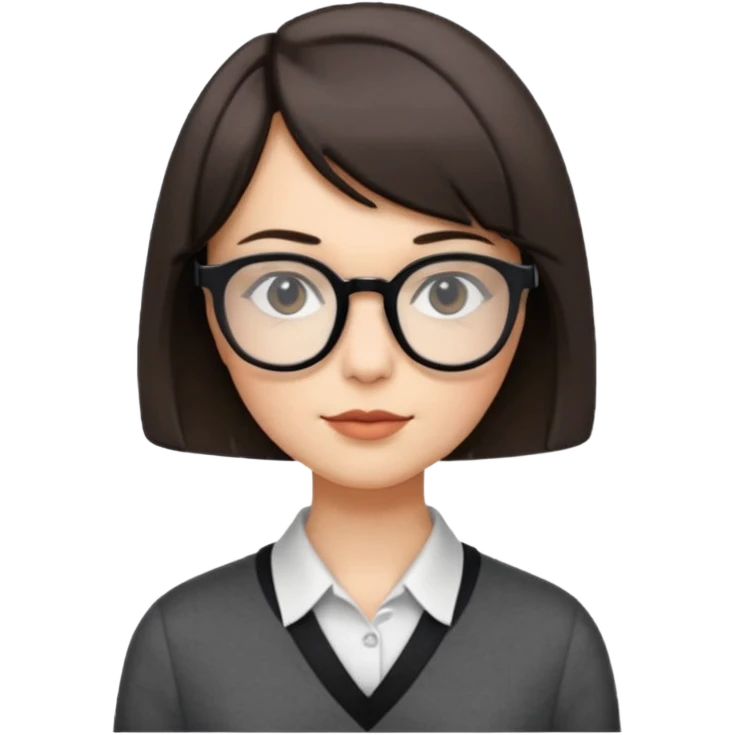 woman petite bob haircut wears dark squarish glasses, classic clothes emoji