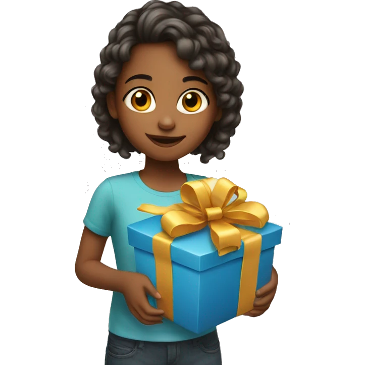 Young girl with present emoji