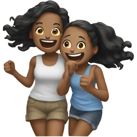 Two girls have fun and laughing together  emoji