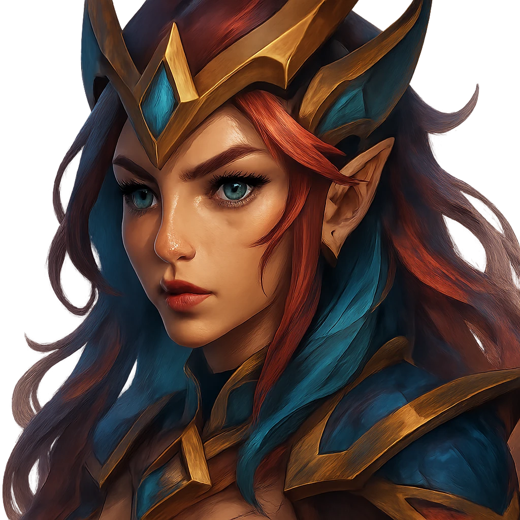 League of Legends inspired character face, detailed, fantasy style, vibrant colors, game art, close-up portrait, intricate features emoji