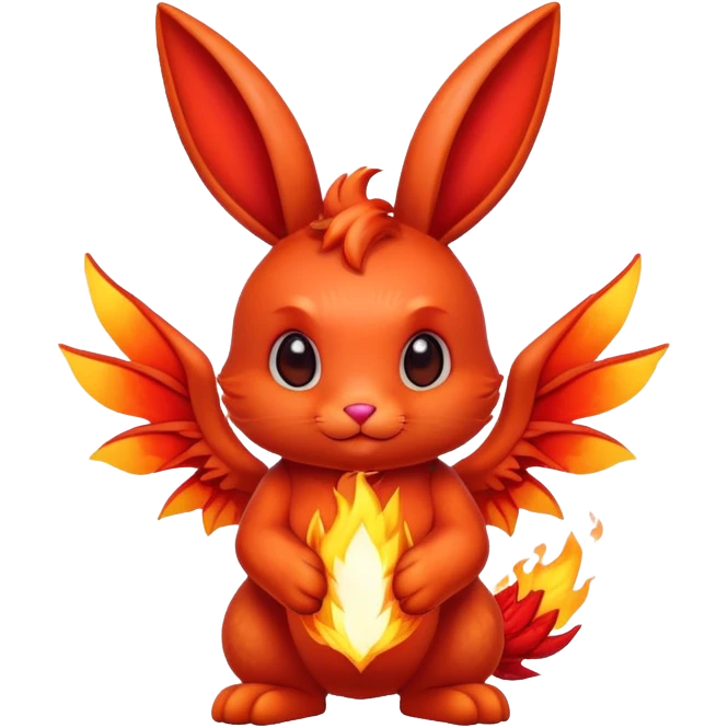 cute red fire bunny with fire paws and dragon wings emoji