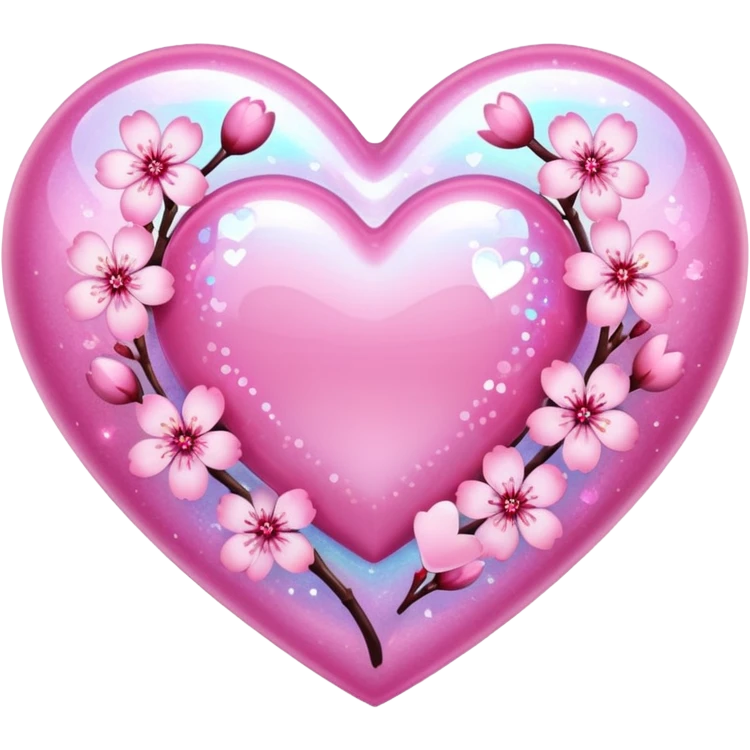 sakura heart with a holographic effect emoji