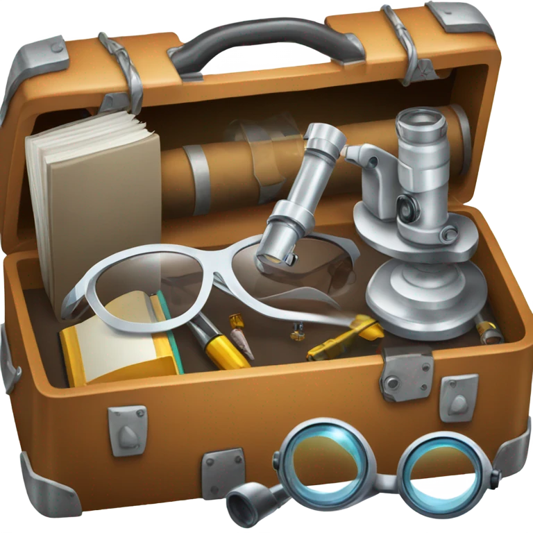 toolbox for scientist with a book, glasses, microscope emoji