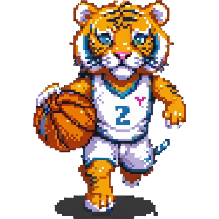 cartoon tiger playing basketball pixel art emoji