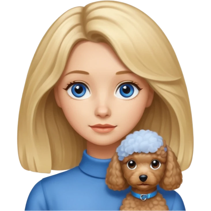 A light-brown miniature poodle with a blonde lady who has shoulder-length hair and blue eyes. emoji