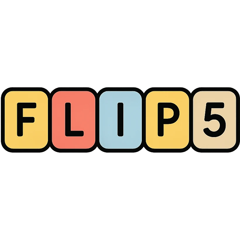minimalist logo flip5 with each letter in a separate rounded corner box, boxes look like slides, clean lines, modern style, neutral colors emoji