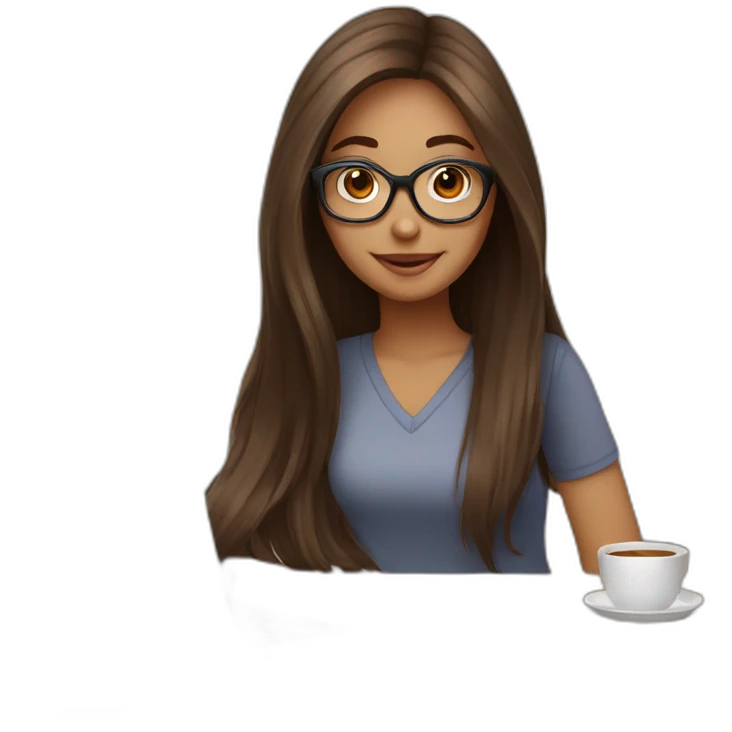 girl with long brown hair and big glasses working on laptop emoji