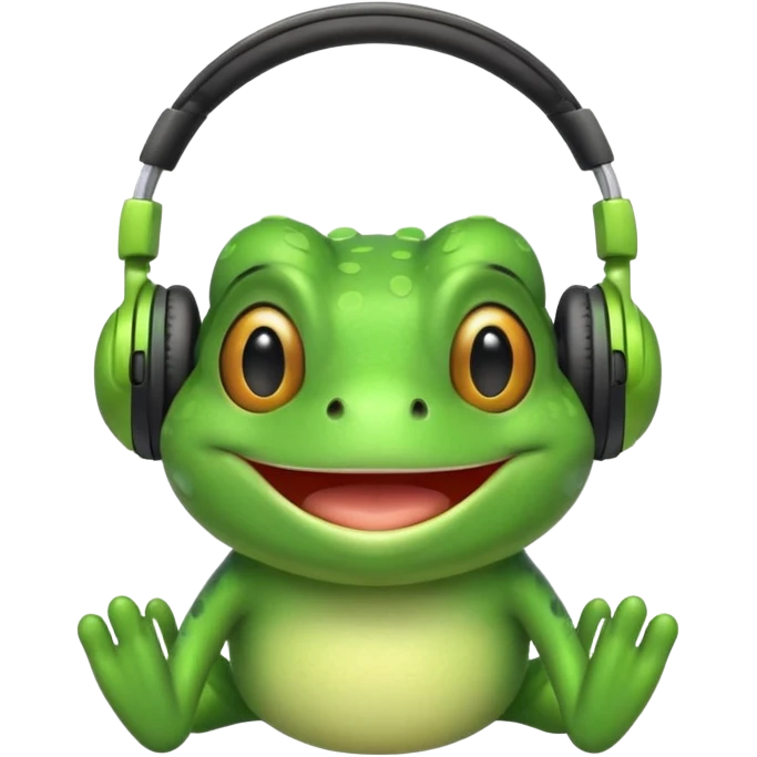 frog png with headphones smiling teeth showing emoji