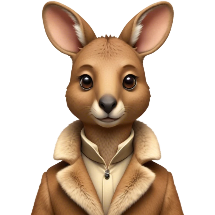 Cinematic Realistic Noble Kangaroo Portrait Emoji, Poised and dignified, with a strong, athletic build and a detailed, tawny coat rendered in natural fur texture, a distinctly elongated face with alert, expressive eyes and a subtle snout, high shine, intelligent and resolute, styled with an air of outback authority, focused and attentive, soft glowing outline, capturing the essence of a watchful and confident kangaroo that appears ready to bound out of the screen with effortless power! emoji