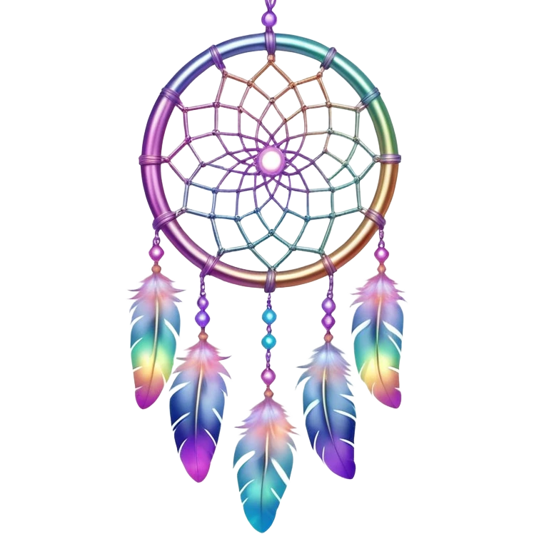 Iridescent pastel rainbow colorful transparent bright light luminescent dream-catcher hanging from an iridescent chain emoji