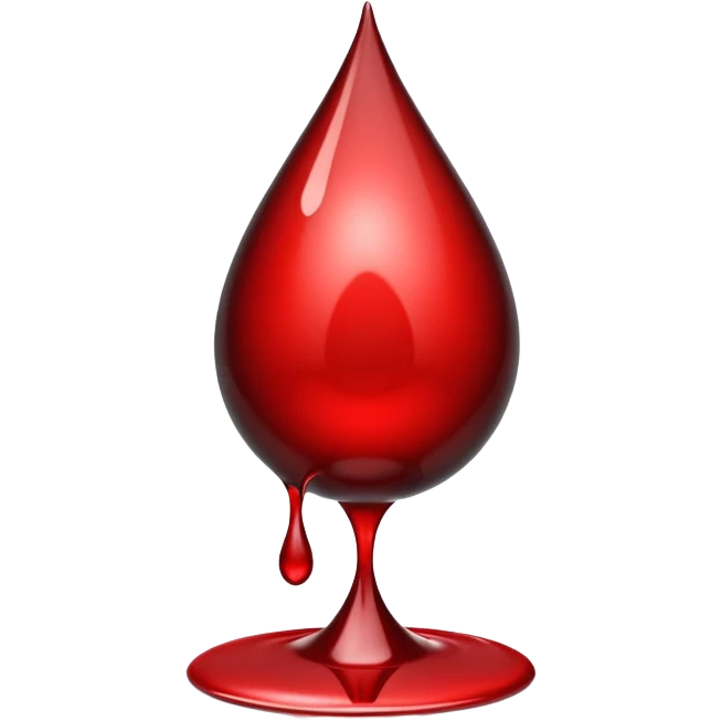 single blood drop emoji sculpted from dark liquid metal, glossy surface, dramatic reflections, futuristic minimal 3D style, isolated on white emoji