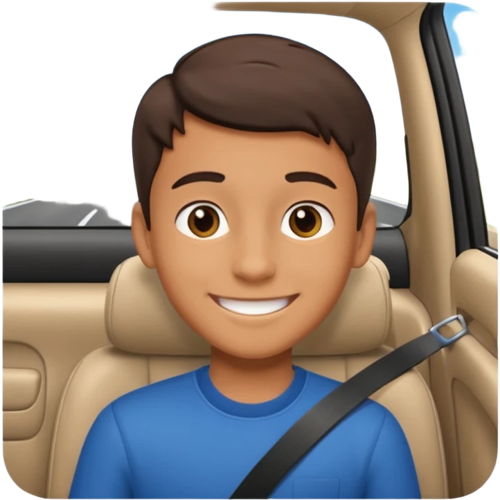 smiling boy in car interior emoji