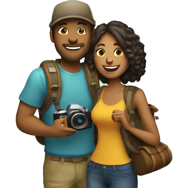 Create an emoji of couple travellers who love road trip and female has a dslr in hand emoji