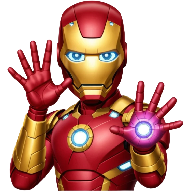create an ironman with the infinity gauntlet emoji make it look really nice and make him snap his fingers with the infinity stone emoji