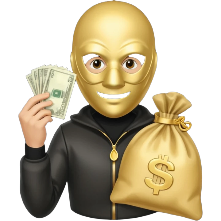 Robber emoji holding a 💰 wearing a mask that is made of robber suit without showing his hand the 💰 need to be in the left emoji
