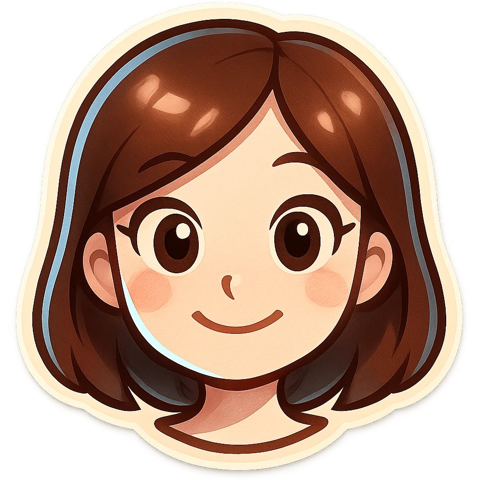 cute girl in Telegram sticker style, very pale skin, neat facial features, large expressive eyes, soft smile, light blue glow around head, hint of digital nature, white background, head only without neck emoji