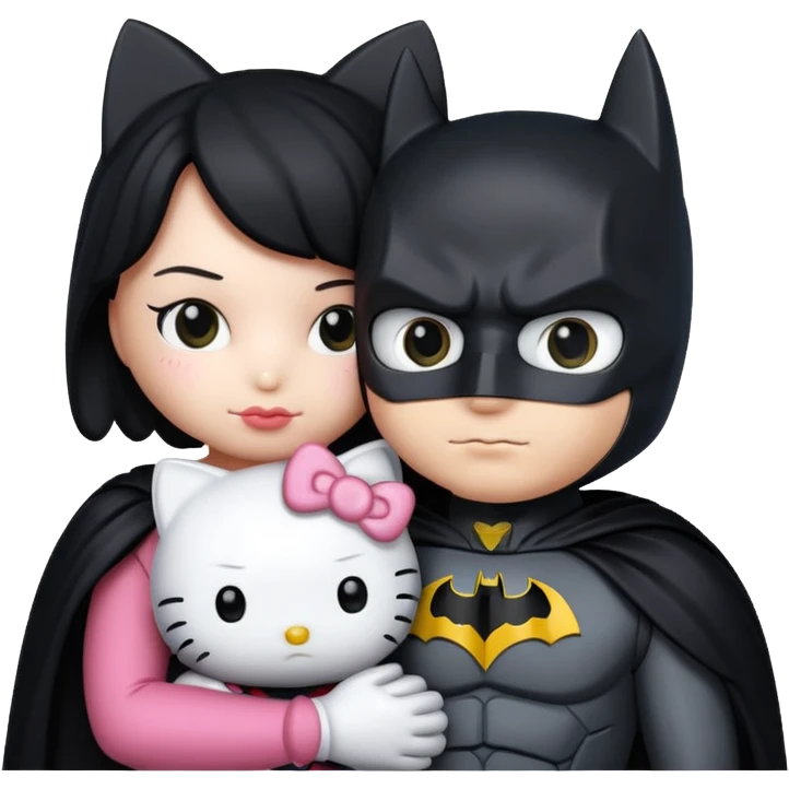 Hello kitty cuddoing with batman emoji