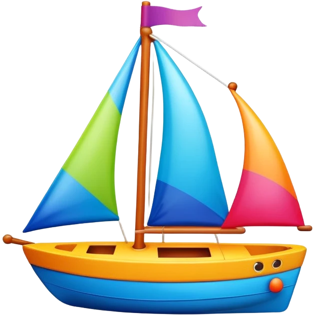 A colorful toy sailboat with a cute smiling face on the bow emoji