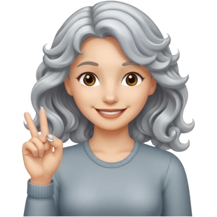 silver, wavy- haired, smiling pretty lady, index and middle fingers crossed emoji