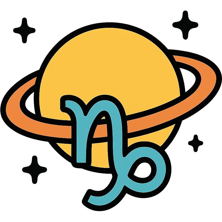 Minimalist Capricorn glyph with Saturn in background, celestial theme emoji