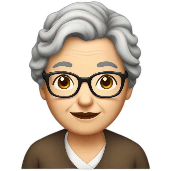 old lady brown hair bun and glasses emoji