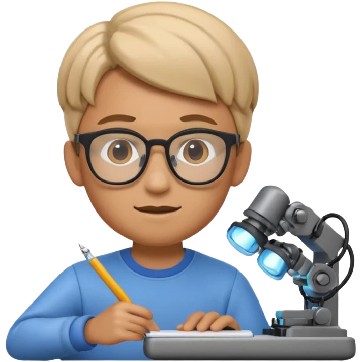 A 3D emoji with a Memoji style that the depicts a person who is learning to become a mechatronic as his highchool extended profile. He is a young boy in a highschool age. emoji