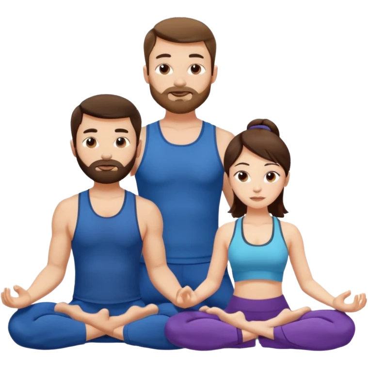 scottish man with stubble, brunette woman doing yoga emoji