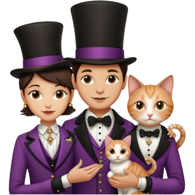 magician couple and their pet cat emoji