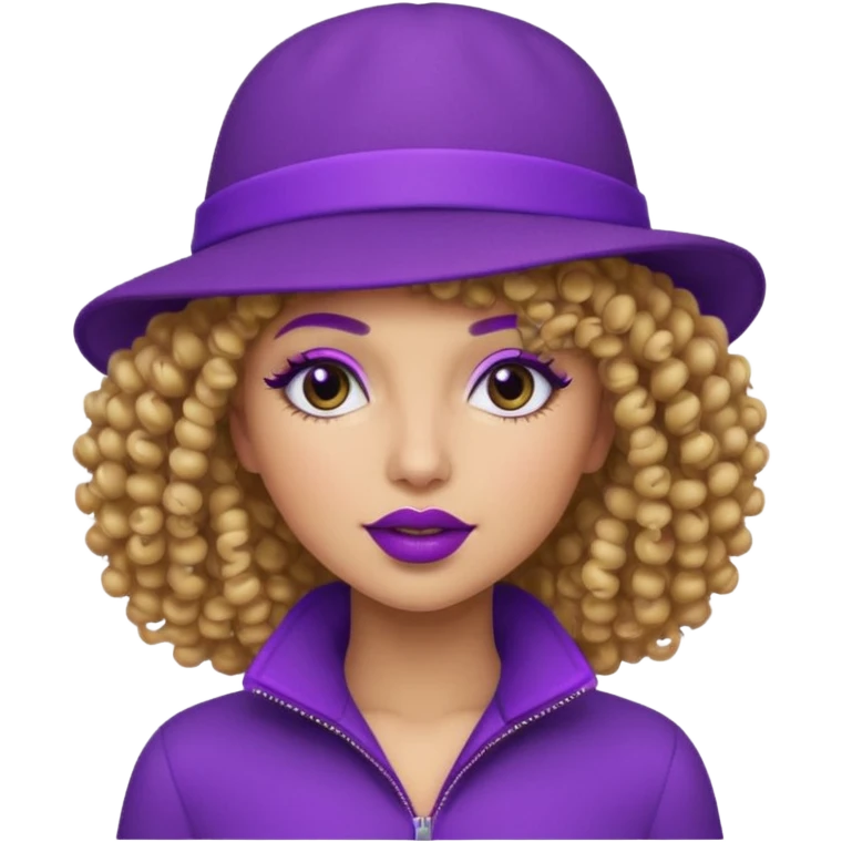curly haired female with purple hat emoji