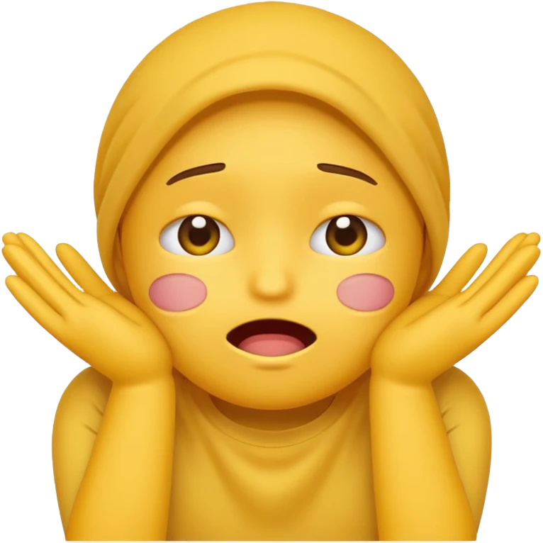 Yellow Standard emoji blushing and completely covering face with hands because they are flustered and embarrassed, face is very flushed emoji