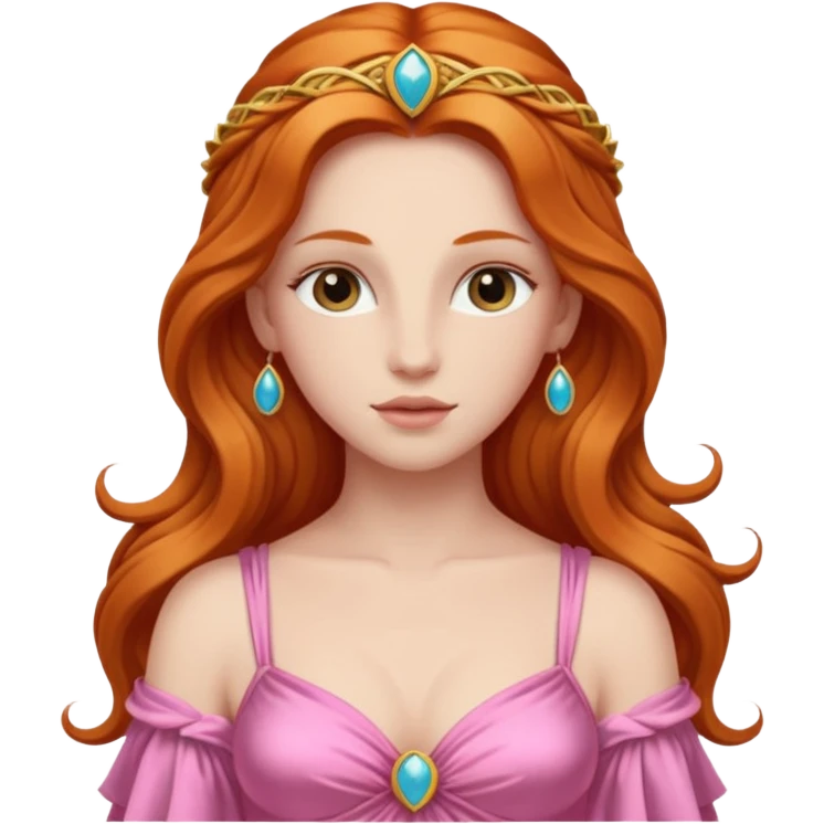 Venus, Love Goddess from Rome Mythology with long ginger hair, pink outfit emoji