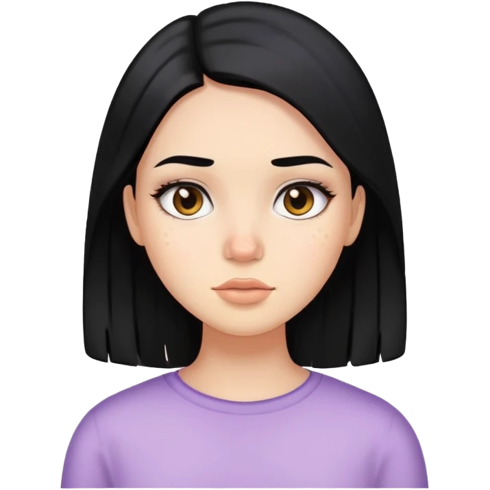 girl with visible acne, straight black hair and light makeup emoji