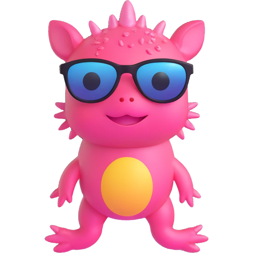full body axolotl with cool melting sunglasses, no clothes, fun emoji style emoji