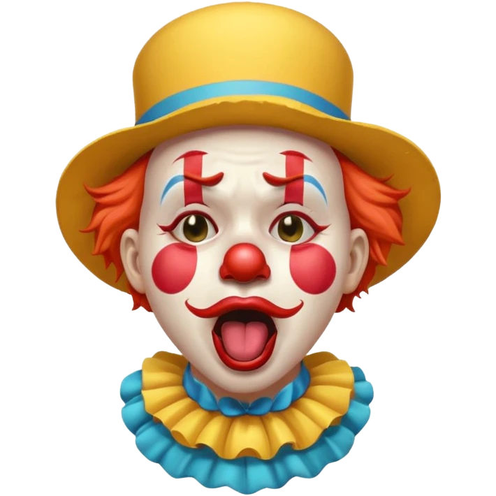 exhausted clown yawning, wilted flower on hat, pale face paint, playful yet tired, modern emoji style emoji
