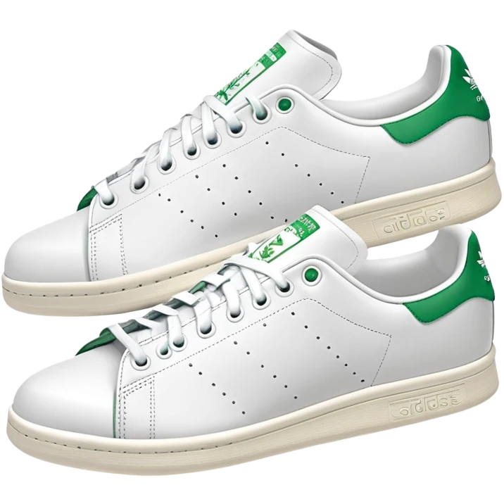 Pair of Adidas Stan Smith sneakers in white and green colorway, one positioned behind the other, both shoes shown from side angle emoji