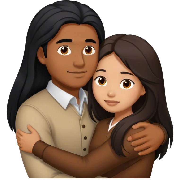 Brown Guy with long black hair hugging brown hair Filipina emoji