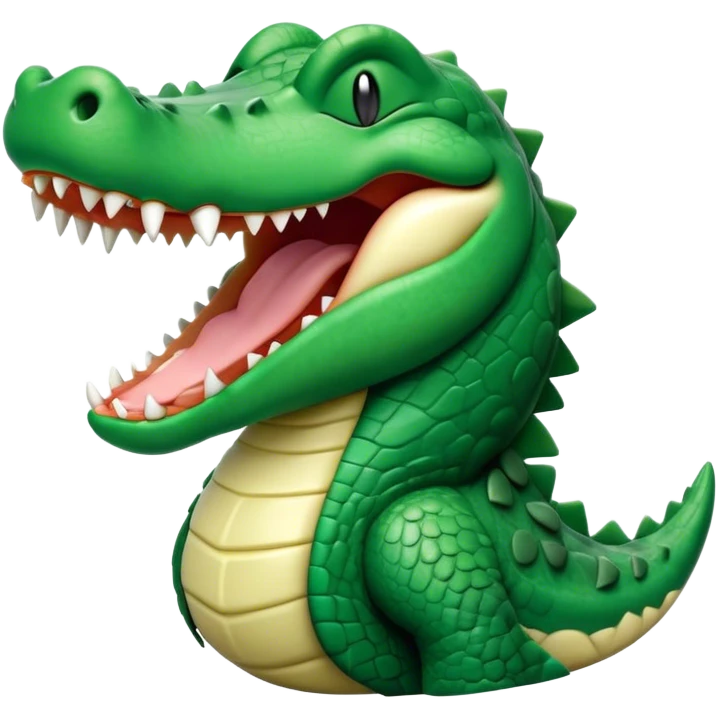 Cinematic Cute Yawning Crocodile Portrait Emoji, Head tilted slightly with a dramatic, wide-open yawn, showcasing a soft, textured emerald-green hide with slightly drooping jaws and half-closed eyes in drowsy contentment, Simplified yet irresistibly adorable features, highly detailed, glowing with a soft, cozy glow, high shine, relaxed yet expressive, stylized with a touch of reptilian whimsy, bright and endearing, soft glowing outline, capturing the essence of a sleepy yet affectionate crocodile, so drowsy it feels like it could stretch out of the screen and curl up for a nap! emoji