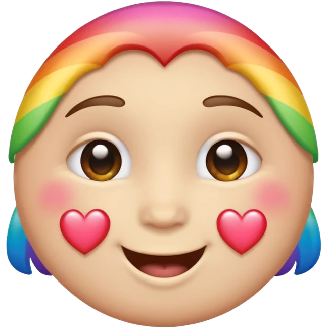 Blushing happy face with rainbow hearts emoji
