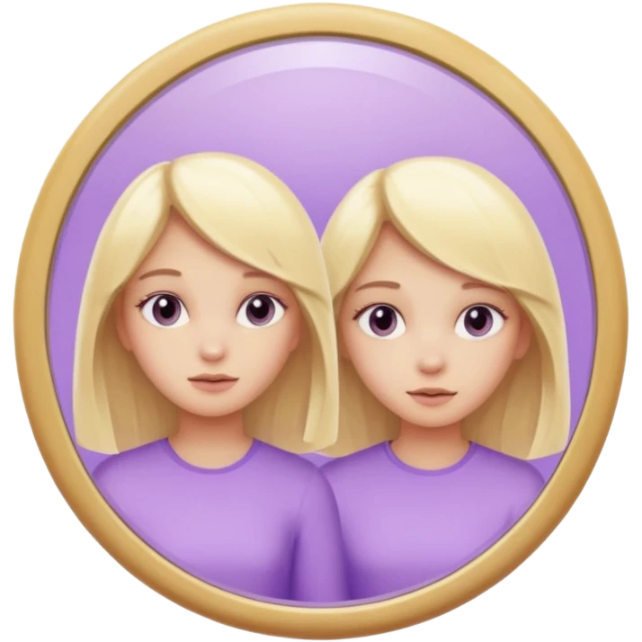 девушка блондинка смотртся в пастельно фиолетовое зеркальце emoji