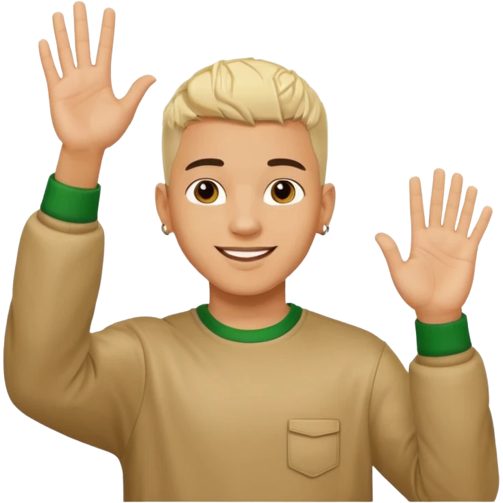 joven trigueno corte de pelo reguetoon sonrisa bonita saludando mano arriba emoji