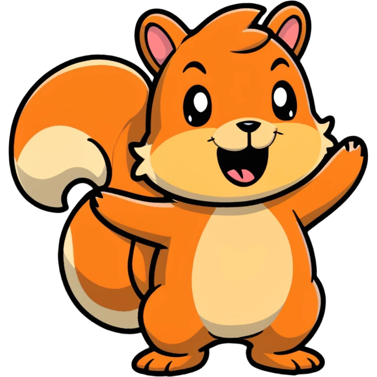 Cartoon squirrel with proper squirrel head shape, bushy tail, big front teeth, and massive exaggerated drool pouring from mouth, extremely hungry look emoji