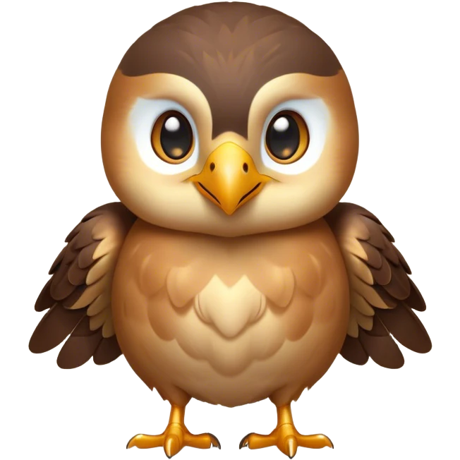 Cinematic Cute Hawk Portrait Emoji, Head tilted playfully and inquisitively, featuring a compact, streamlined form with a delicately curved beak and round, sparkling eyes full of curious charm, Simplified yet irresistibly adorable features, highly detailed, glowing with a warm, inviting glow, high shine, affectionate and lively, stylized with a touch of whimsical aerial grace, soft glowing outline, capturing the essence of a mischievous yet endearing hawk that seems as if it could swoop out of the screen into your heart! emoji