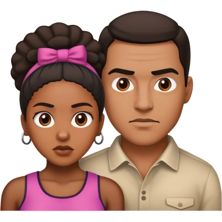 Hispanic man and black woman squaring up emoji