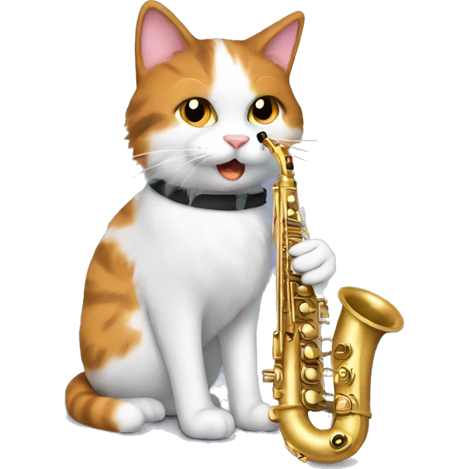 Fluffy calico cat playing saxophone  emoji
