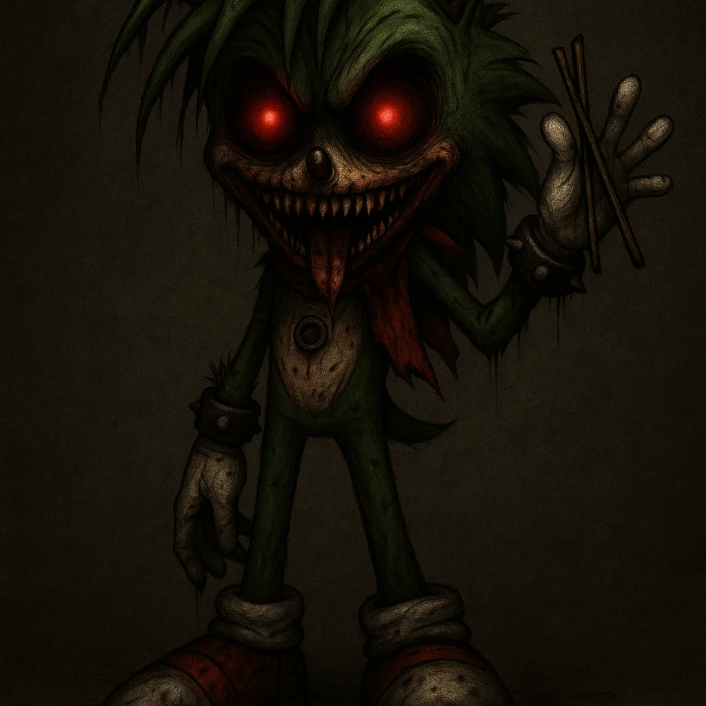 Keep the picture quality intact, make the character look scary with a unique horror expression, character facing forward. Maintain the original style and details of the character while enhancing the horror elements in the expression. emoji