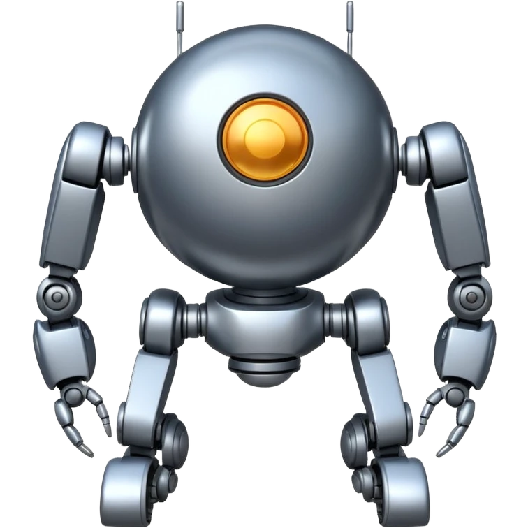 symmetrical 4 legged robot. center sphere with 4 evenly spaced legs. 1 leg extends from each side at sphere's equator emoji