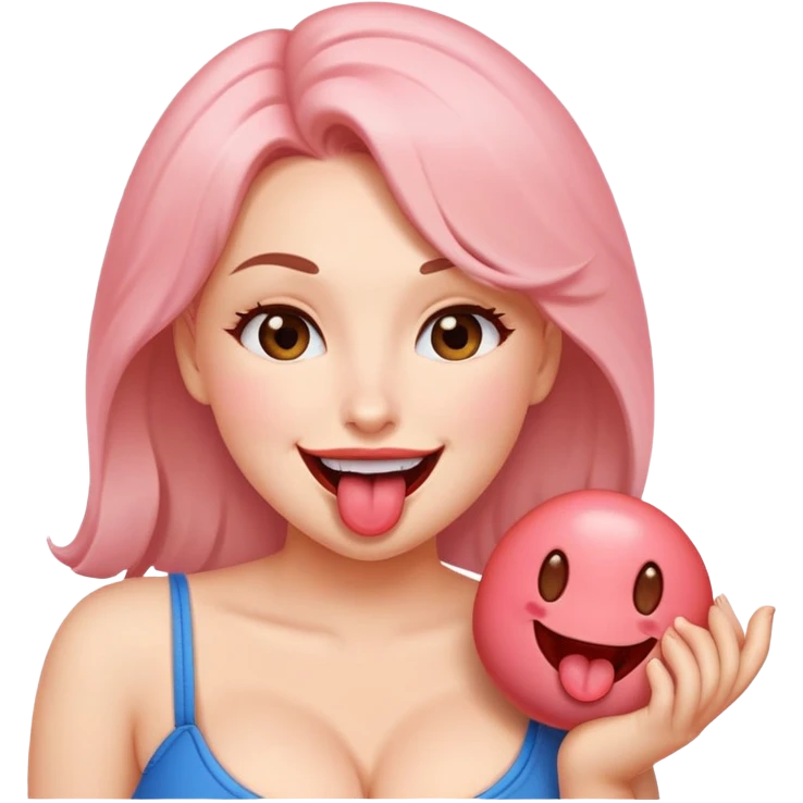 Blushing emoji with large breasts and tongue out emoji